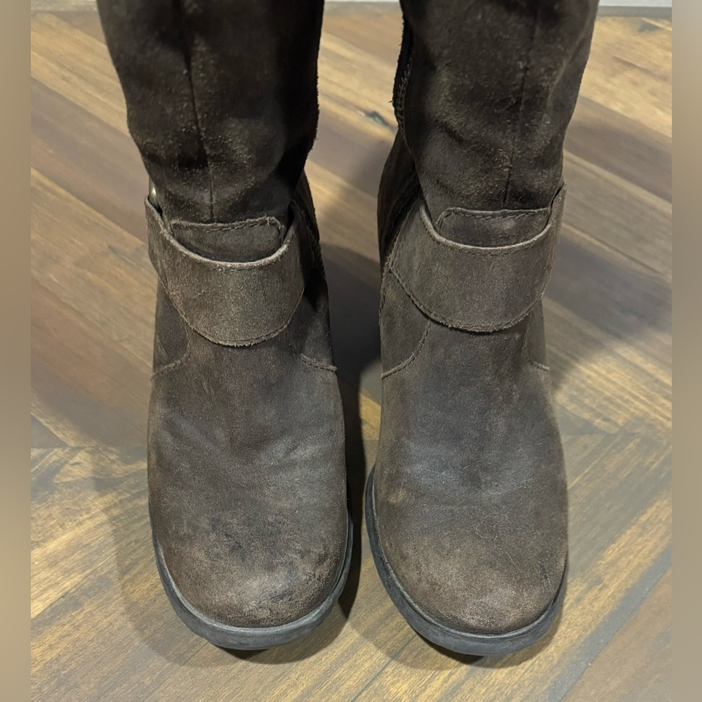 Born Brown Sueded Leather Heeled Boots with Buckle - Picture 10 of 16